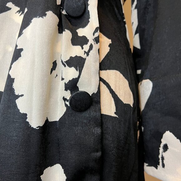 Zara Black & Off White Satin Effect Wrap Floral Print Midi Dress, Size XS - Picture 5 of 16